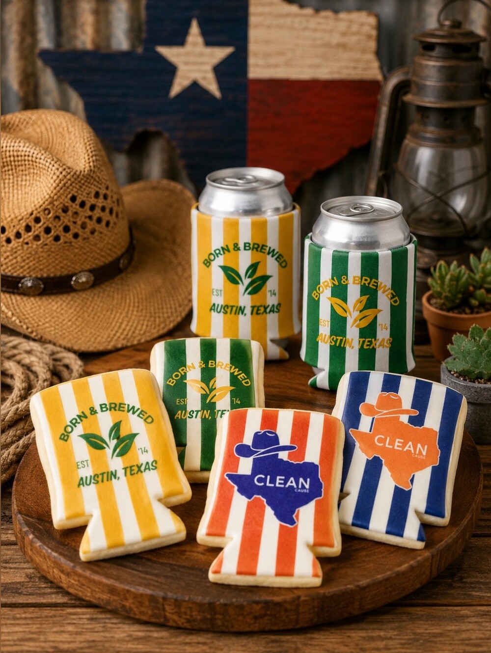 Set of 4 Texas Beer Can Koozies Neoprene Drink Coolers Austin TX NWOT